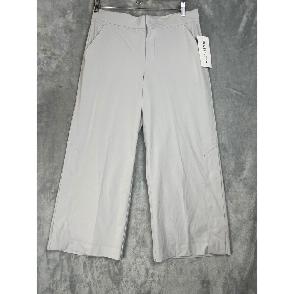 Athleta Tribeca Crop Pant Light Grey Wide Leg Snap Hem 281969 Size 8 NWT - Picture 2 of 13